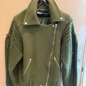 90s–2000s Olive Wool Moto – Indie Girl Autumn, Effortless Smart-Girl Aesthetic